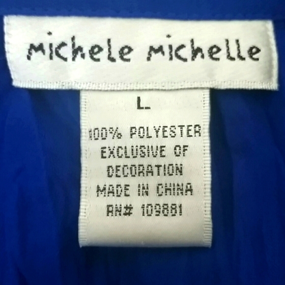 Top blouse shirt royal blue Ruffles long sleeve button-down sz Large - Picture 3 of 3